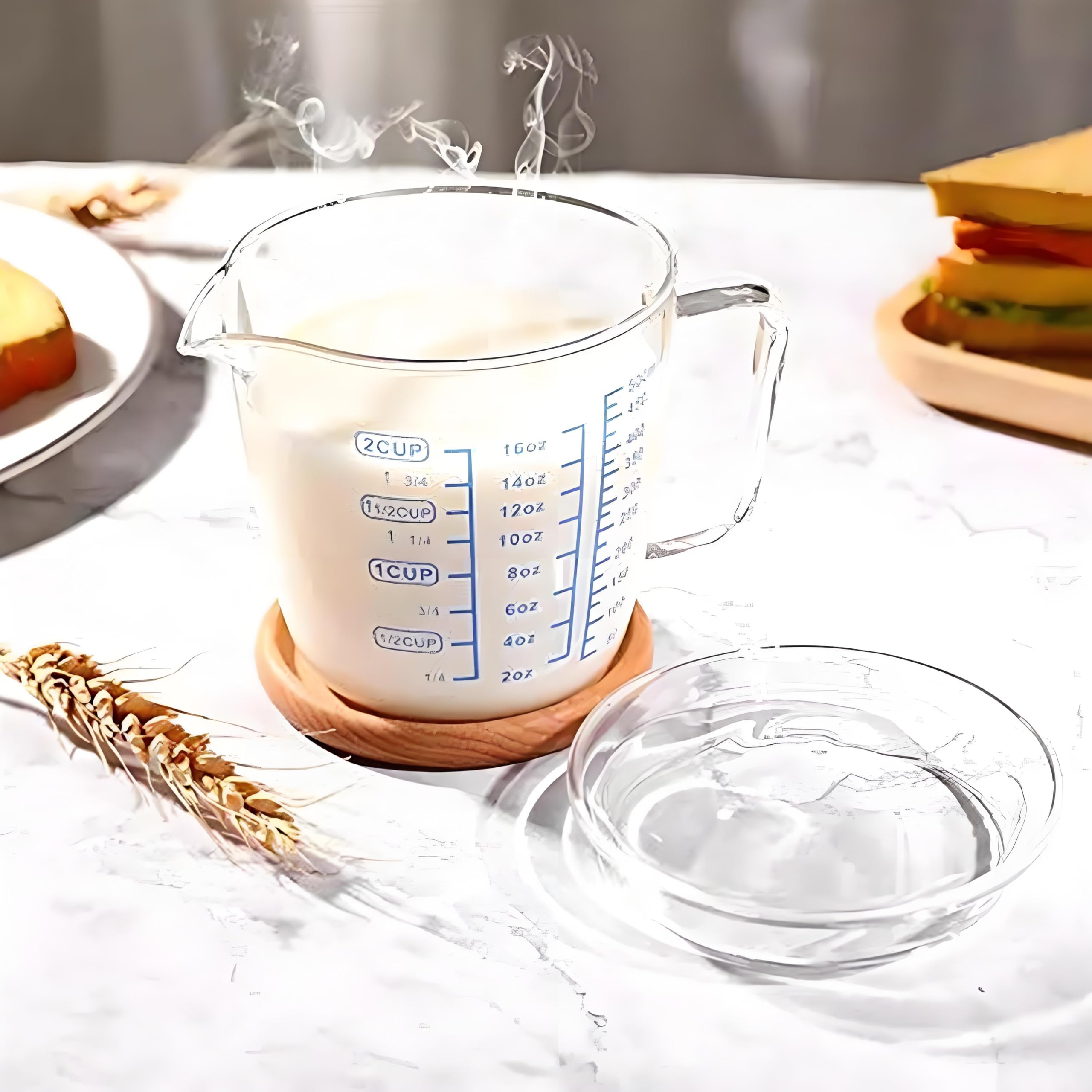 Glass Measuring Cup Jugs with Lid Pour Spout 17 oz Microwave Graduated Glass Mug with Handle Clear Scale Solid Ounce Cup Fluid Accuracy Measure Tool Powder Cooking Baking Wine Milk Coffee Cook 500ml