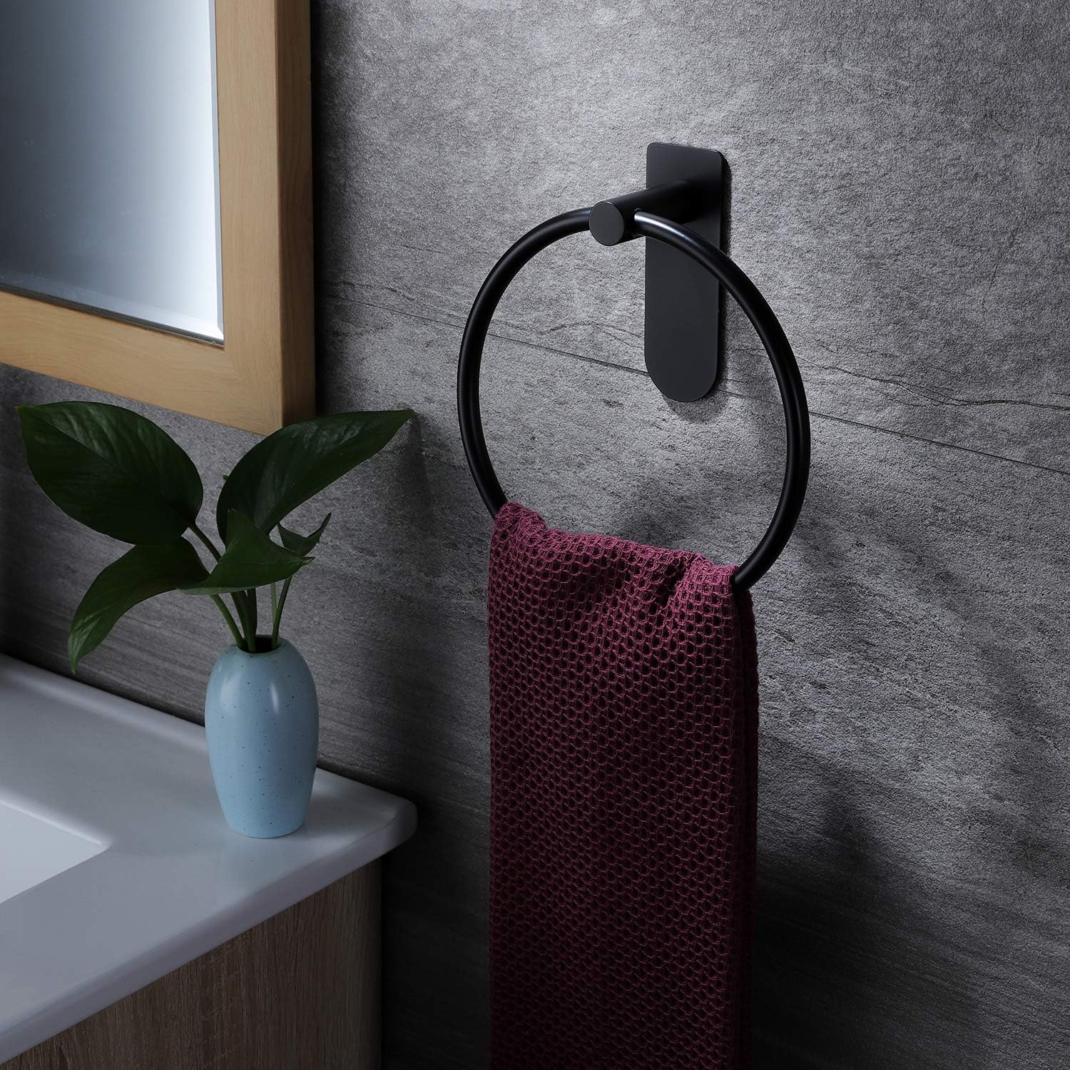 Taozun Towel Ring/Hand Towel Bar - Self Adhesive Towel Holder Black Stainless Steel Round Towel Hanger for Bathroom: Home & Kitchen