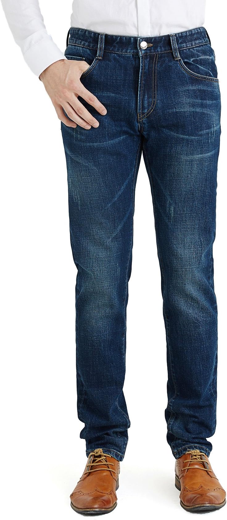 100FIXEO Men's Basics Regular Slim Fit Jean (38, Mid Wash)