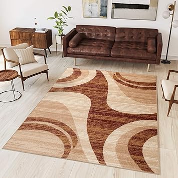 Amazon De Tapiso Dream Teppich Wohnzimmer Modern Kurzflor Beige Hellbraun Meliert Wellen Streifen
