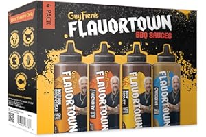 Flavortown BBQ Sauce Variety Gift Set - Gourmet Barbecue Set, BBQ Sauce Sampler for Grilling, Bourbon Brown Sugar, Smokin' Hickory, Carolina, Hot Honey - Pack of 4