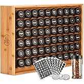 AllSpice Spice Rack Organizer, Wood, 525 Unique Labels, Countertop or Wall Mount, Includes 60 4oz Jars- Bamboo
