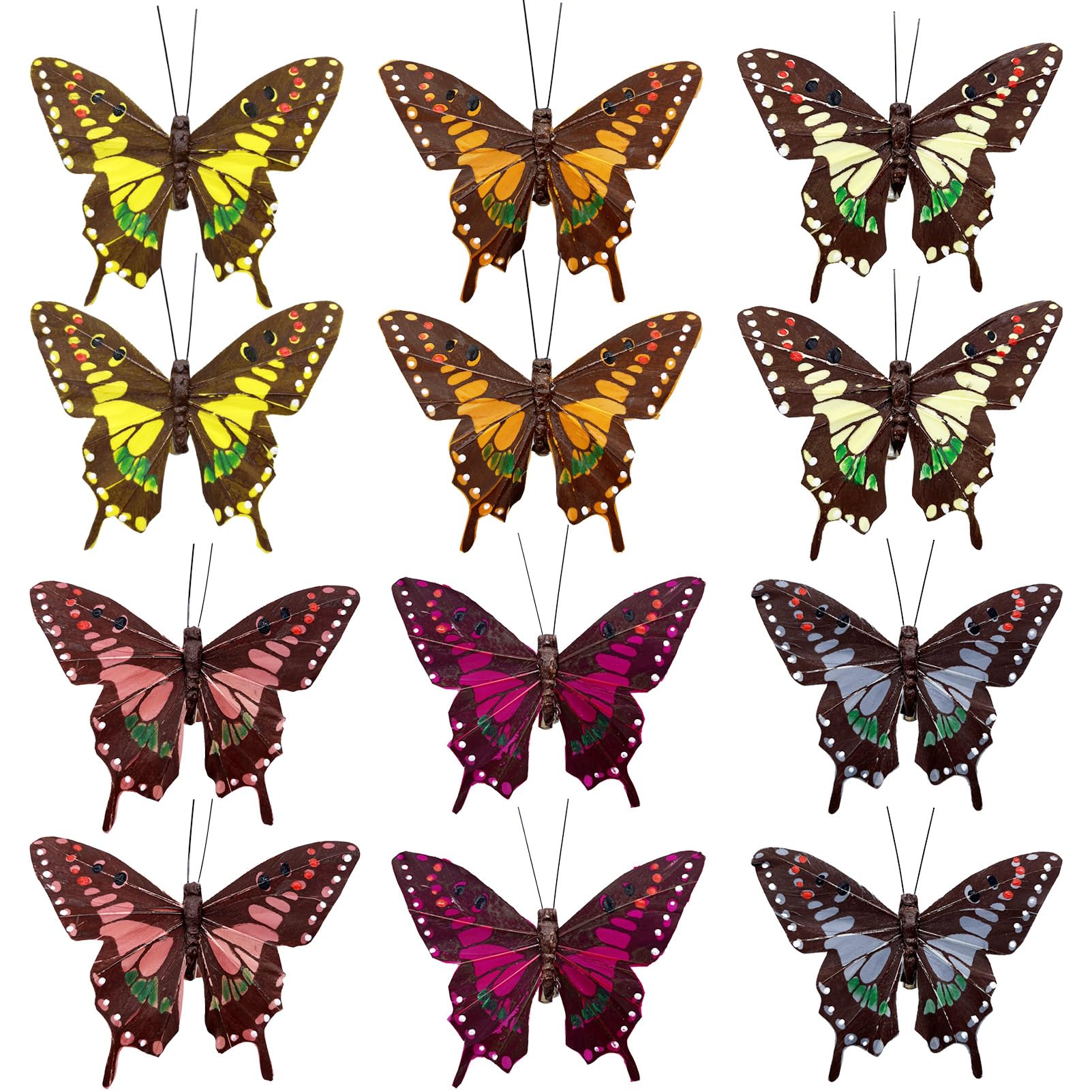Photo 1 of 12pcs Earth Tone Butterfly Fall Decoration Thanksgiving Christmas Tree Ornaments 5-Inch Feather Butterfly Clip for Flower Bouquets Birthday Party Clothes Decor Xmas Wreath Crafts