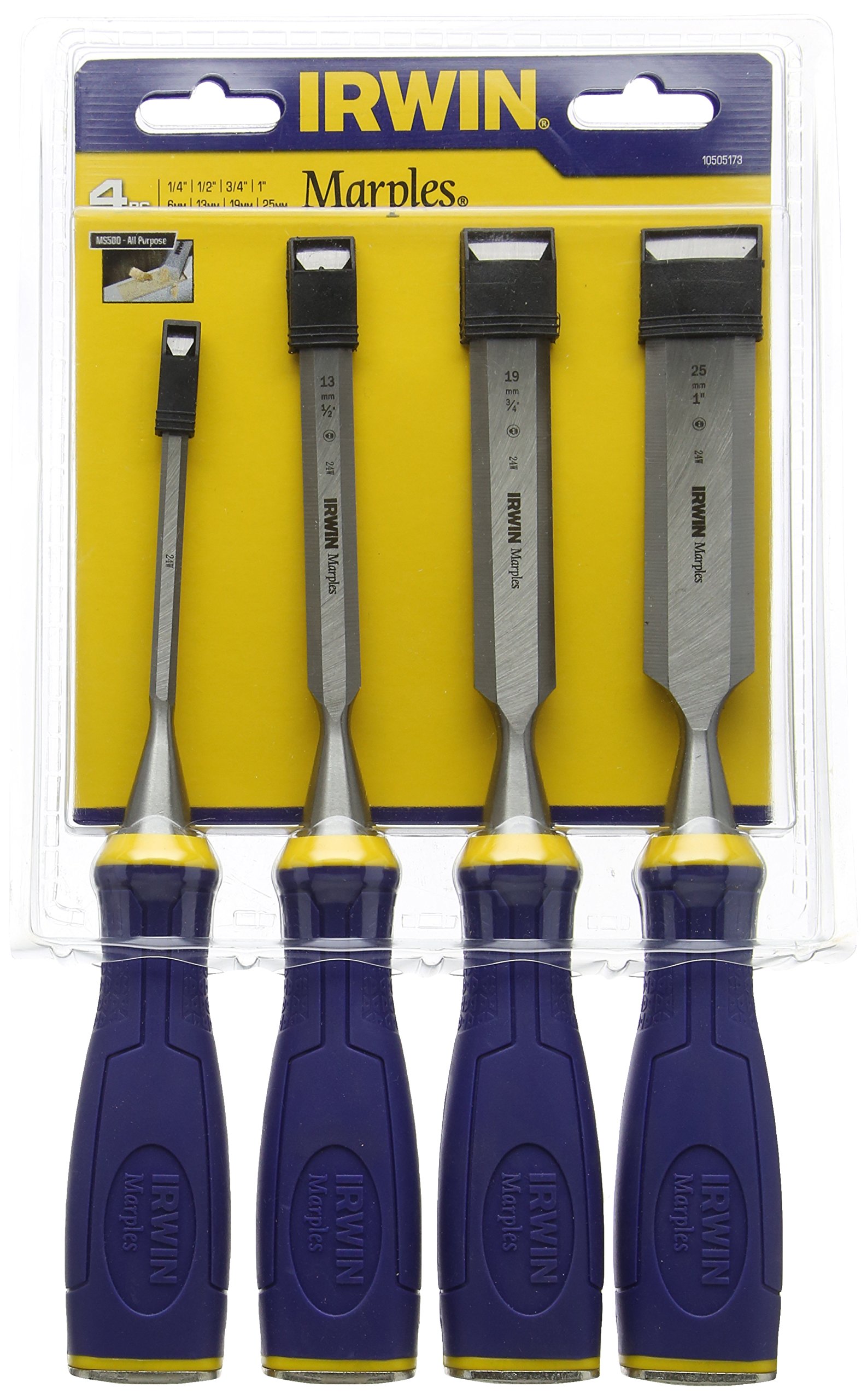 IRWIN 10505173 M500 Bevel Edge All-Purpose Chisel with Striking Cap Set (4-Piece)