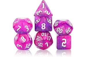 PIPIRICH DND Polyhedral Dice Set with a Black Dice Bag for D&D RPG MTG Role Playing Table Games RPG Polyhedral Dice for Dungeon and Dragons Playing Games 7-Die Set (Rose Red&Purple+Nebula Dice)