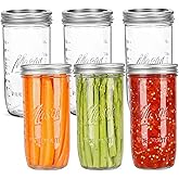 24 oz Wide Mouth Mason Jars - Canning Jars with Metal Airtight Lids and Bands, 24 ounce Mason Glass Jars for Fermenting, Pickling, Meal Prep, Overnight Oats, Jam, Jelly, DIY Projects (6 pack)