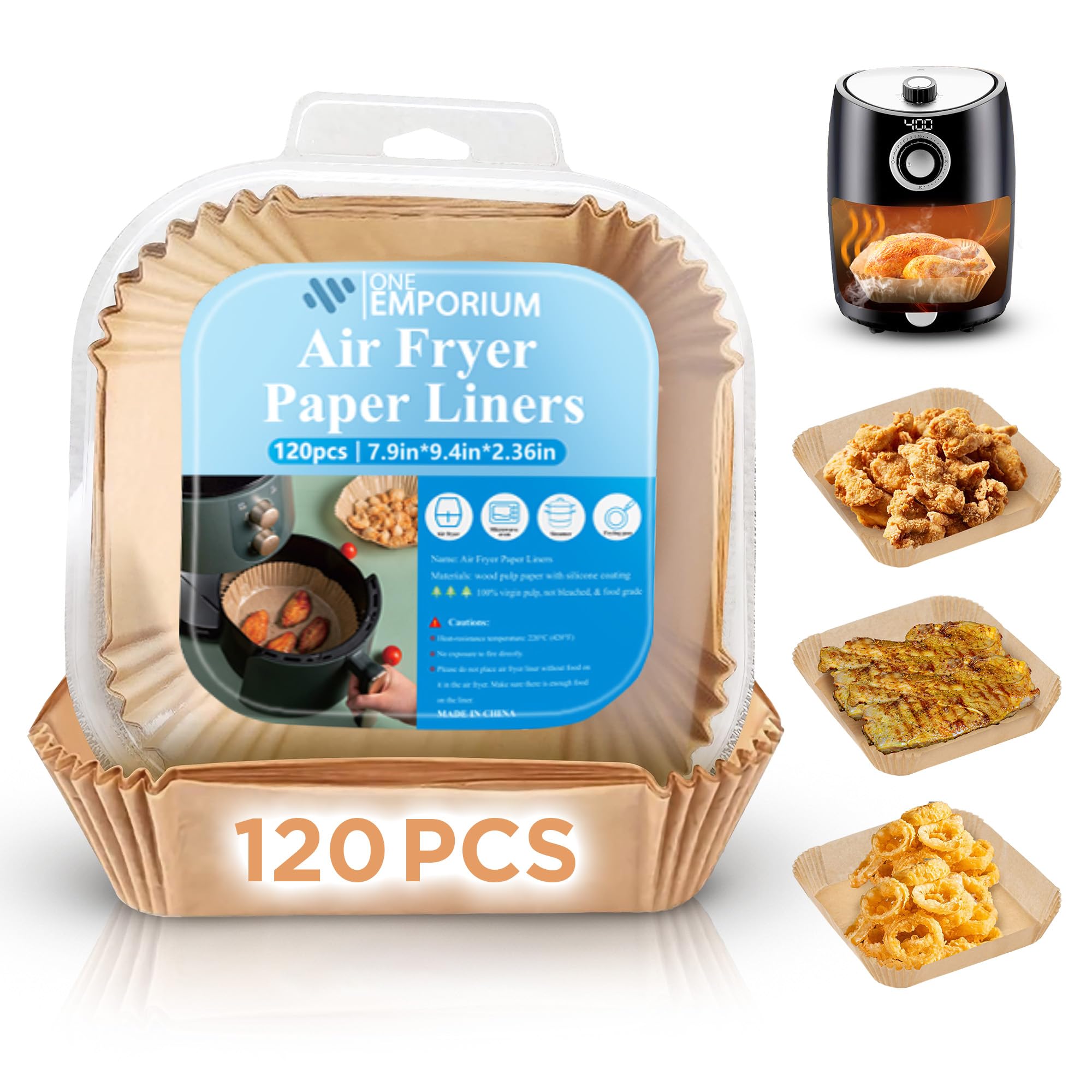 ONE Emporium Air Fryer Liners – Reusable Non-Stick Parchment Trays for Ninja, Tower, Cosori & More – 120 Pack, 7.9inch