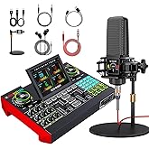 Podcast Equipment Bundle with 3.5mm Microphone and Live Sound Card, Audio Interface Mixer Sound board, Podcast Microphone Bundle for PC/Phone, Gaming, Recording, Streaming, Singing, Voice Changer