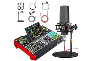 TENLAMP Podcast Equipment Bundle with 3.5mm Microphone and Live Sound Card, Audio Interface Mixer Sound board, Podcast Microphone Bundle for PC/Phone, Gaming, Recording, Streaming, Singing, Voice Changer