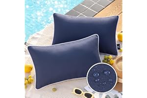 Phantoscope Pack of 2 Outdoor Waterproof Solid Throw Decorative Pillow Cover Decorative Square Outdoor Pillows Cushion Case Patio Pillows for Couch Tent Sunbrella, Dark Blue 12x20 inches 30x50 cm
