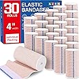 AZEN Premium 30 Pack Elastic Bandage Wrap 4 Inch, Compression Wrap Bandage for Legs, Lymphedema Wraps for Legs, Ankle, Knee, Tummy, Body, Latex-Free