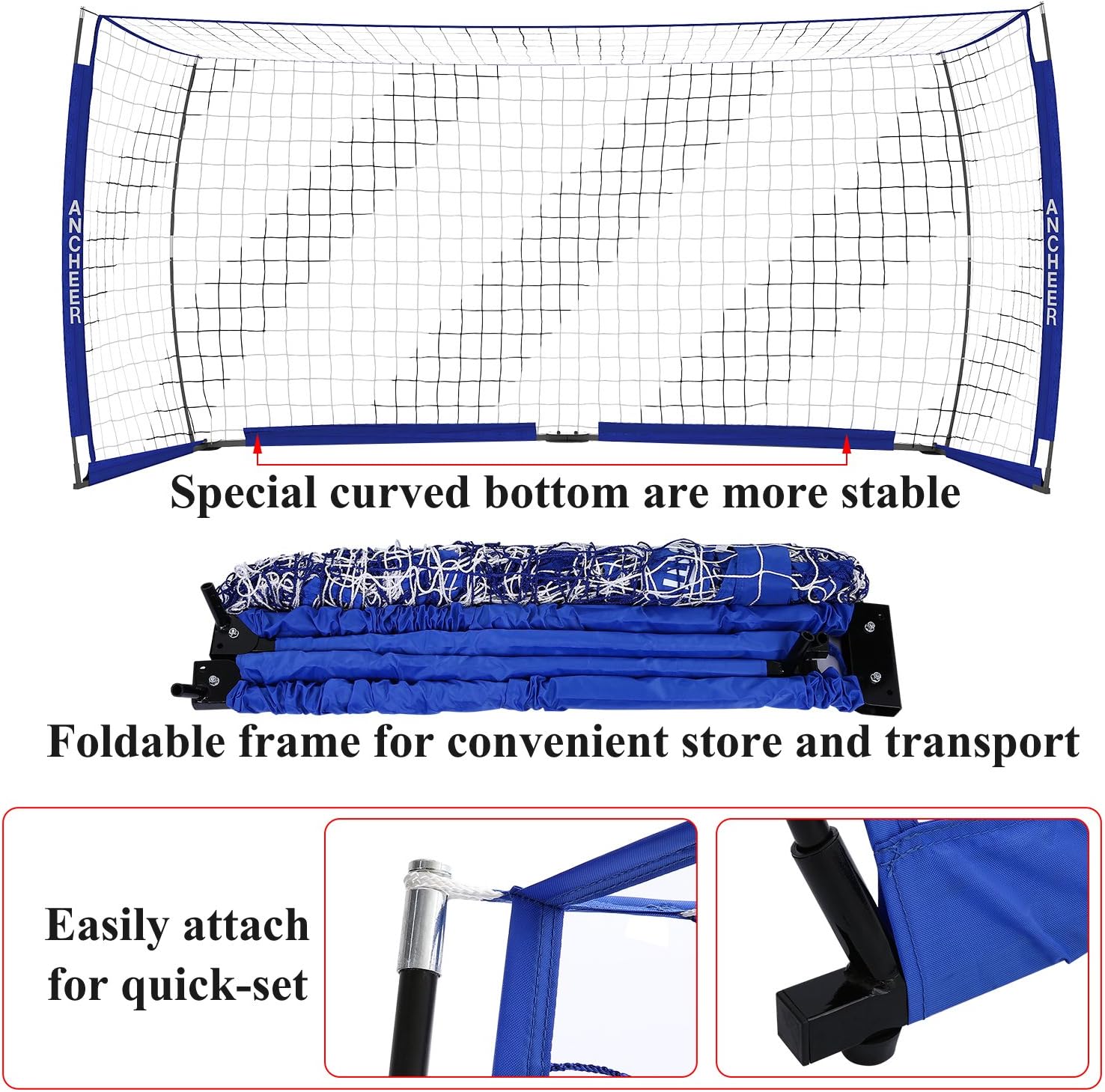 ANCHEER Portable Soccer Goal Net for Kids/Adults - Quick Set-Up Soccer Net for Backyard（12 x 6 ft） : Sports & Outdoors
