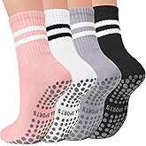 Mancreda Pilates Socks for Women with Non-Slip Grips 84% Cotton Yoga Socks for Barre, Hospital & Barefoot (2/3/4 Pairs)