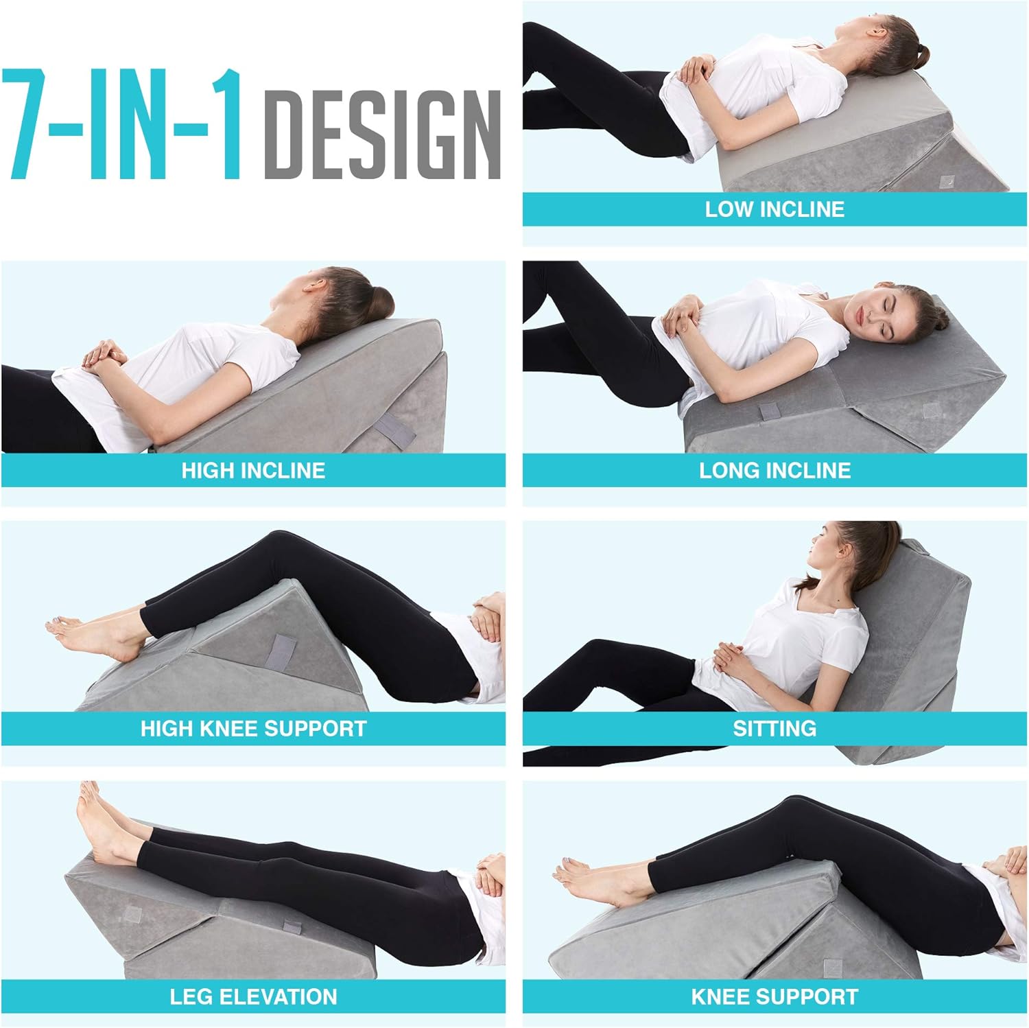 Bed Wedge Pillow - Adjustable 9&12 Inch Folding Memory Foam Incline Cushion System for Legs and Back Support Pillow - Acid Reflux, Anti Snoring, Heartburn, Reading – Machine Washable: Health & Personal Care