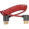 KONDOR BLUE 4K Right Angle HDMI to HDMI Thin Short Coiled Braided Cable for On-Camera Monitors, Capture Cards + More | 4K/60hz | 18Gbps 3D HDR MetaData | 12" ~ 24" Inch | Red