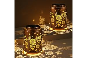 Tepaken 2 Pack Solar Outdoor Lanterns, Garden Decor LED Light Hanging Waterproof Solar Metal Lantern Birthday Gifts for Women Mon Grandma Sunflower Solar Lights Outdoor Decoration(Butterflies)
