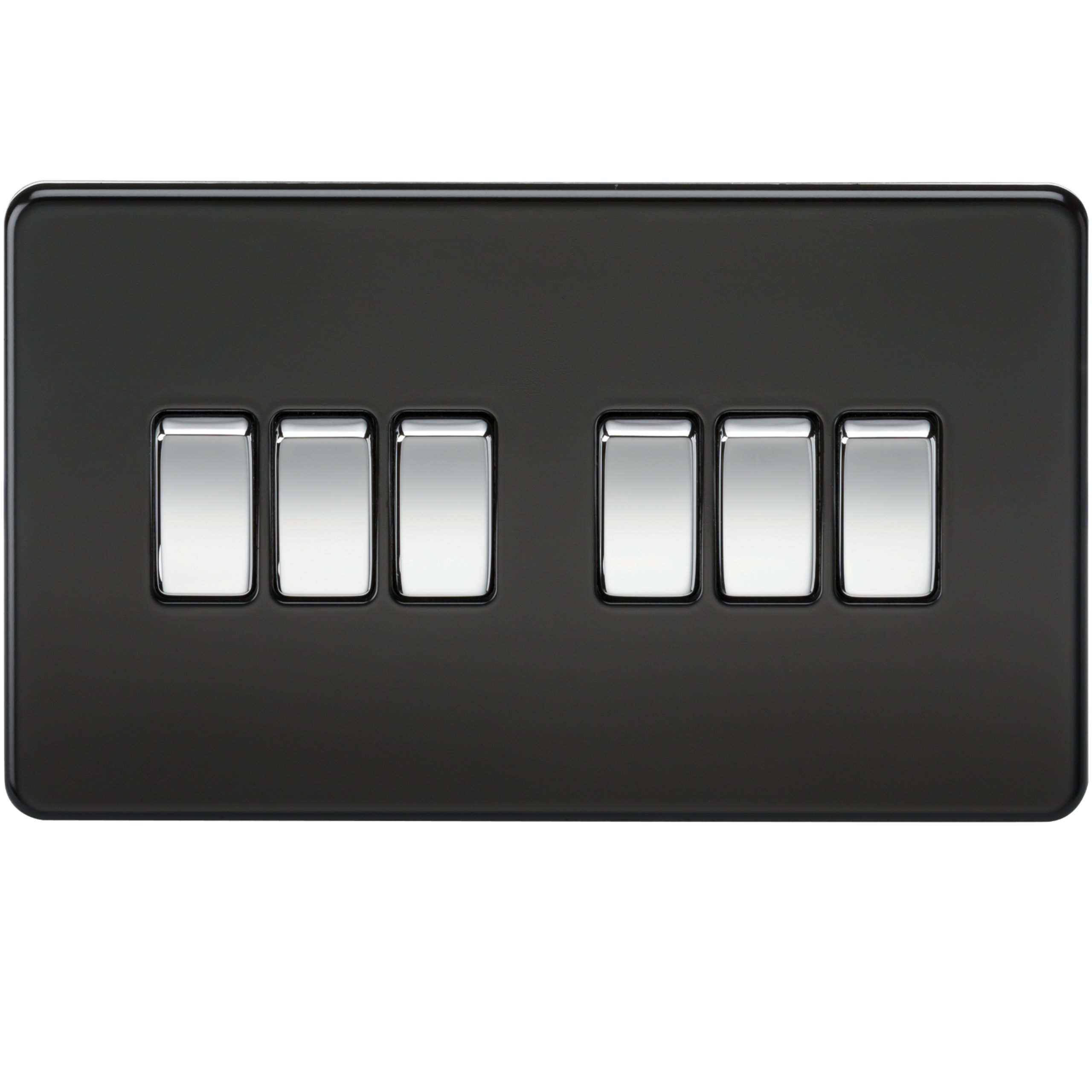 Knightsbridge SF4200MB Screwless 10 A 6-Gang 2 Way Switch, Matt Black with Chrome Rocker