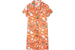 UNICABBIT21 Satin Nightgowns for Girls Kids Silk Short Sleeve Button Down Sleepshirt Dress Night Pajamas size 8-16