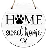 Wooden Welcome Sign For Front Door, Home Sweet Home Decor Sign, Rustic Outdoor Hanging Signs For Housewarming Gifts, Dog Paw Element Decor For Farmhouse Front Porch Outside House Wall Garden Yard -01