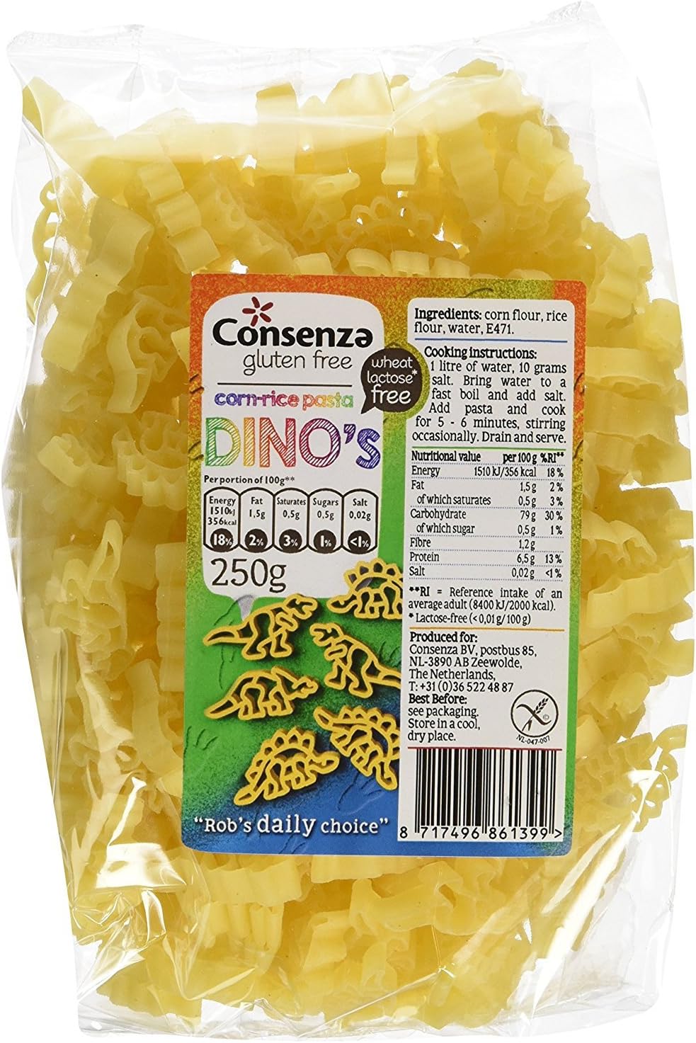 Consenza Gluten Free Corn & Rice Dinosaur Pasta 250g