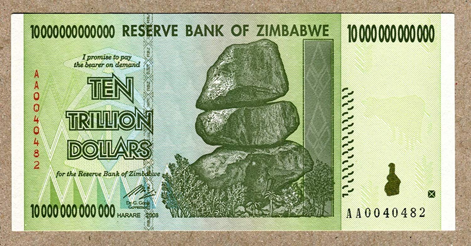 RBZ Collectibles Zimbabwe 10 Trillion Dollar EXTREMELY LOW Serial AA00... Note Bill Money Inflation Record Currency Banknote by Zimbabwe Central Bank