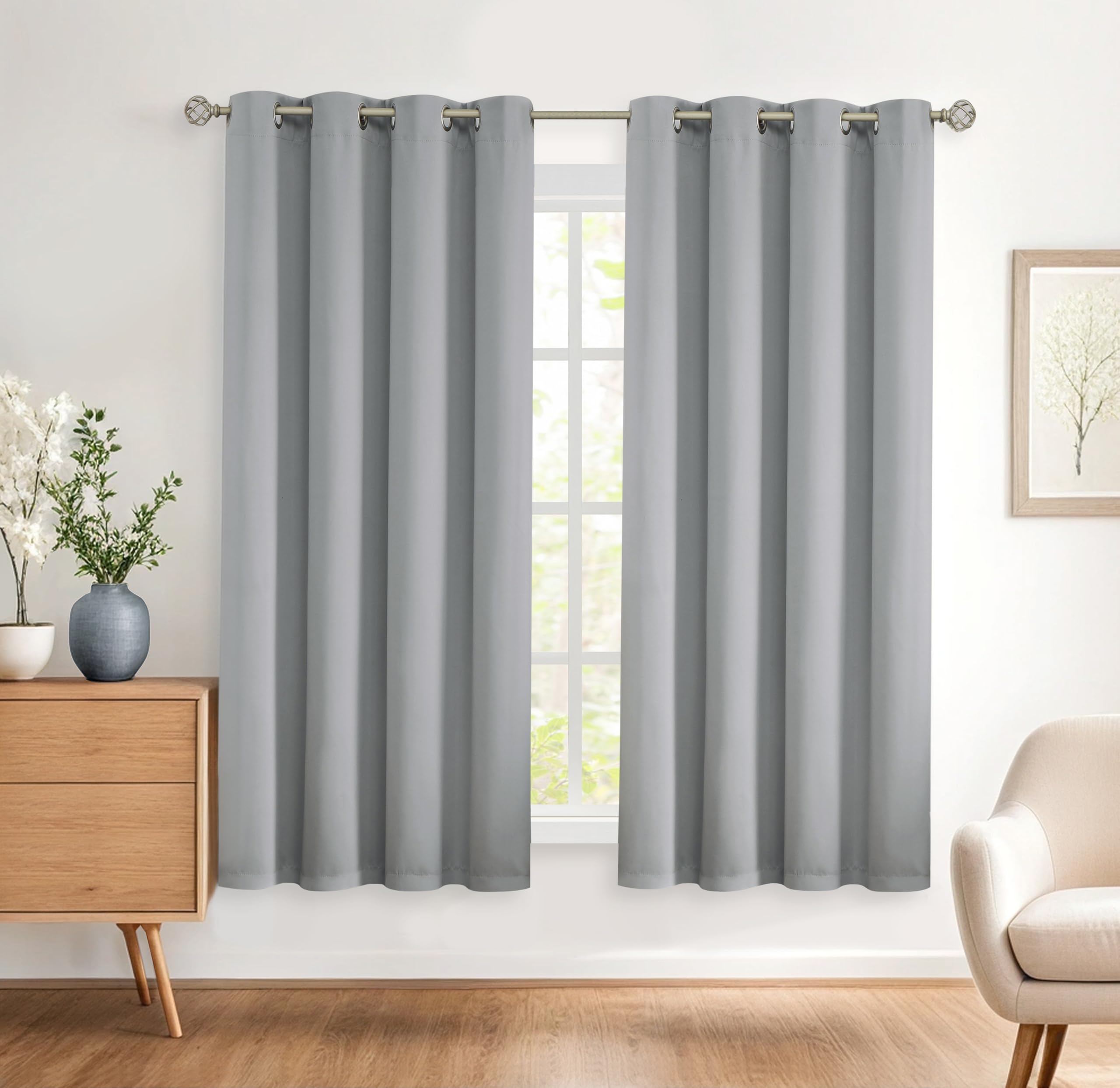Bujasso Silver 95% Blackout Curtains Triple Layer Thermal Insulated Window Panels 72 inches Long for Living Room Bedroom Understated luxury Silver Draps Grommet Top 2 Panels 45" Wx72 L