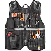 TURAND Electrician Tool Vest for Men, Reflective Safety Work Vest with Adjustable Thick Straps, Removable Phone Holder for Electrical, Carpenters, Construction, 22 Pockets