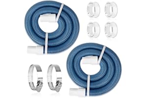 OWNWHIM 1 1/2" 6.5 Ft Swimming Pool Filter Hose with Kink-Free Swivel Cuff, Pool Pump Hose for Above Ground and Inground Pools,Heavy-duty Replacement Filter Hoses with 2 Clamps, 4 PTFE Tapes, 2 Set