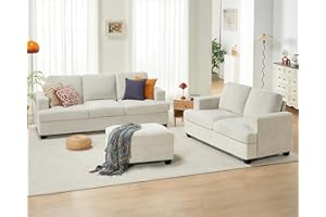 VanAcc Sofa, 2 Piece Set Comfy Couch with Ottoman, Modern Sofa- Sofa Couch for Living Room Apartment Lounge, Beige Chenille