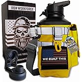 Iron Infidel Workforce Water Bottle - 64 oz Insulated Stainless Steel | Half Gallon Vacuum Water Jug | Paracord Handle, Removable Sleeve | Large Thermal Flask | Hiking, Camping, Workouts (Yellow)