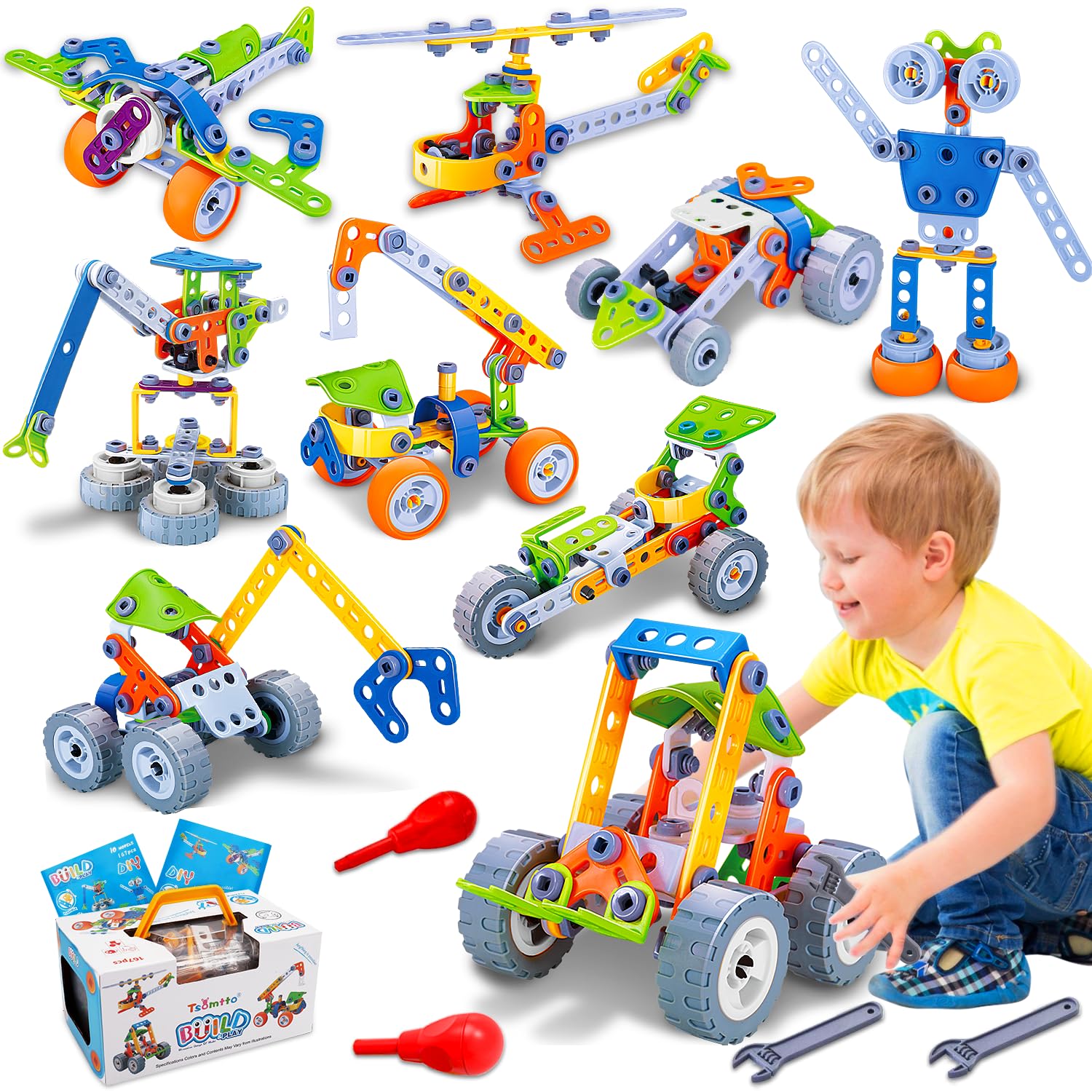 Photo 1 of 10 in 1 STEM Toys for 4 5 6 7 8+ Year Old Boy Girl Birthday Gifts Building Toys for Kids Ages 4-8 5-7 6-8 Preschool Educational Stem Activities for Boys 3-5 4-6 8-10 Creative Games Christmas Idea Gift