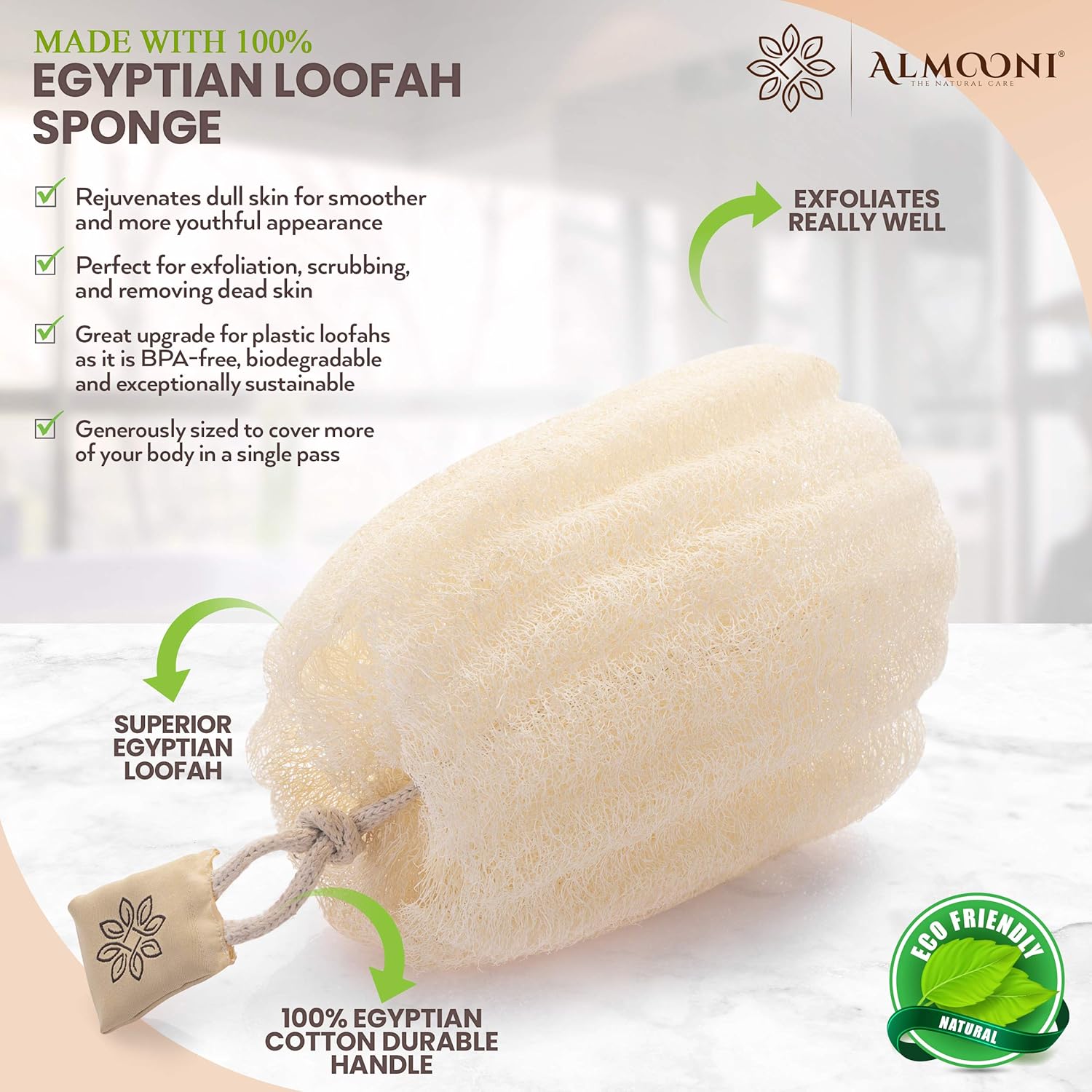 Premium Natural Eco-Friendly Egyptian Shower Loofah Sponge, Large Exfoliating Shower Loofa Body Scrubbers Buff Away Dead Skin for Smoother, More Radiant Appearance (3 lufa Pack): Beauty