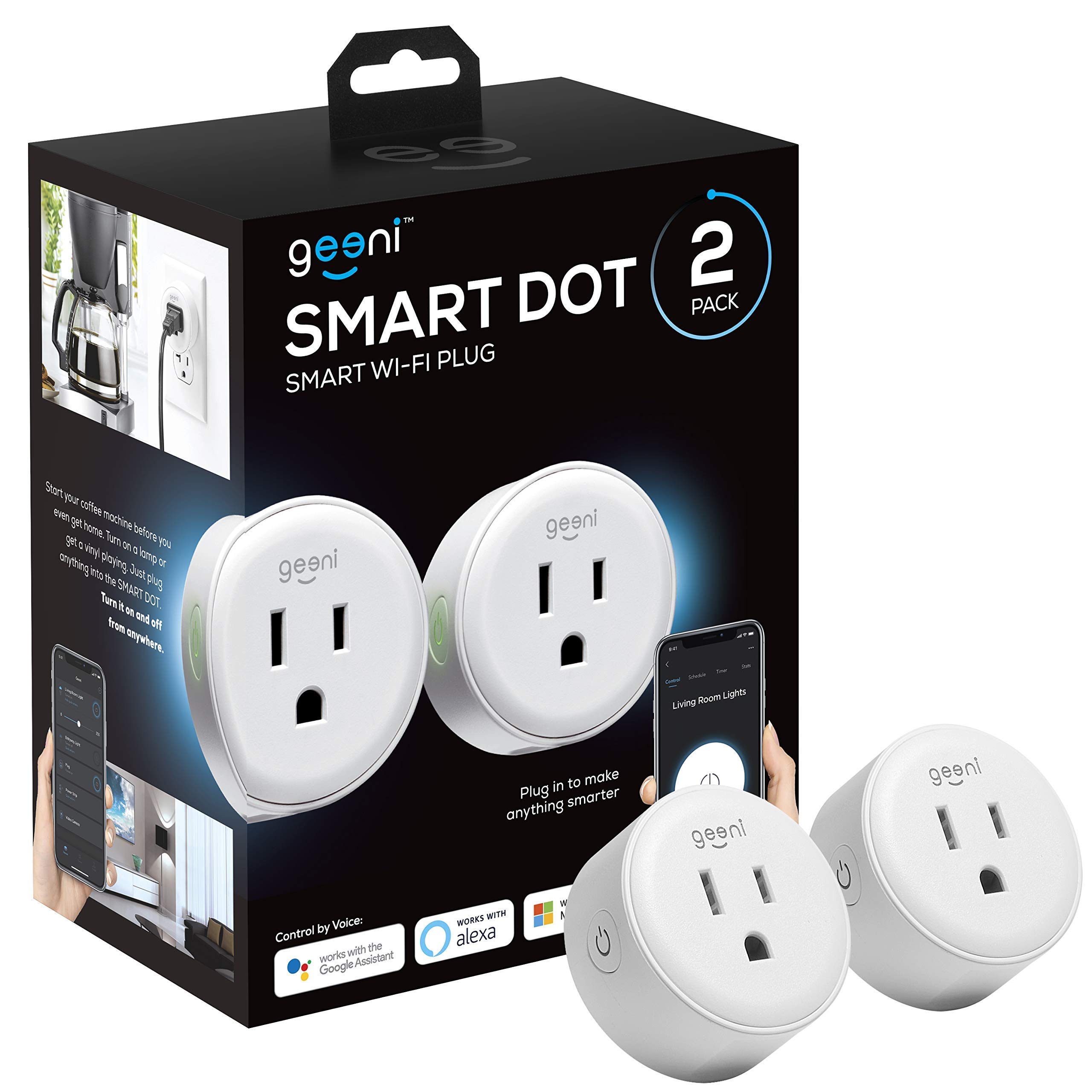 Geeni Dot Smart Plug with 2.4GHz WiFi Connectivity – 2-Pack Compact, Fire-Resistant Smart Outlet Plugs with Schedule & Timer – No Hub Needed, Supports Alexa & Google