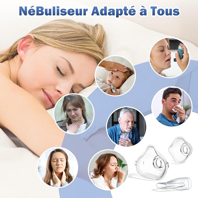 Nebulisateur Silencieux pour Adulte et Enfant,Inhalateur 1200mah USB-C,Nebulisateur Bebe Protection à Sec Autonettoyant,Aerosol Bebe LED Nébuliseur Portable avec 2 Masques et Embout Buccal — photo 6 sur 7
