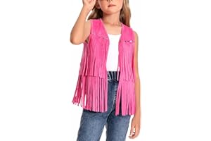 Happy Cherry 2025 Girls Suede Fringe Vest Sleeveless Rivets Jacket Boho Tassels Cardigan Western Cowgirl