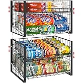 JKsmart 2-Tier Stackable Can Rack Organizer for Pantry, Adjustable Can Dispenser &amp; Large Capacity Storage Holder for Various Ounces of Canned Food Soda Drinks, Black, 2 Pack