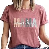 coreus Personalized Mama Shirt Custom Mom Shirts with Kids Names Mama Tshirt for Women New Mom Christmas Birthday