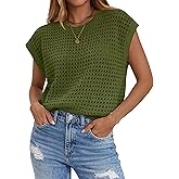 Zeagoo Womens Spring Summer Crochet Tops Cap Sleeve Sweater Vest Hollow Out Pullover Shirts Beach Vacation Clothes