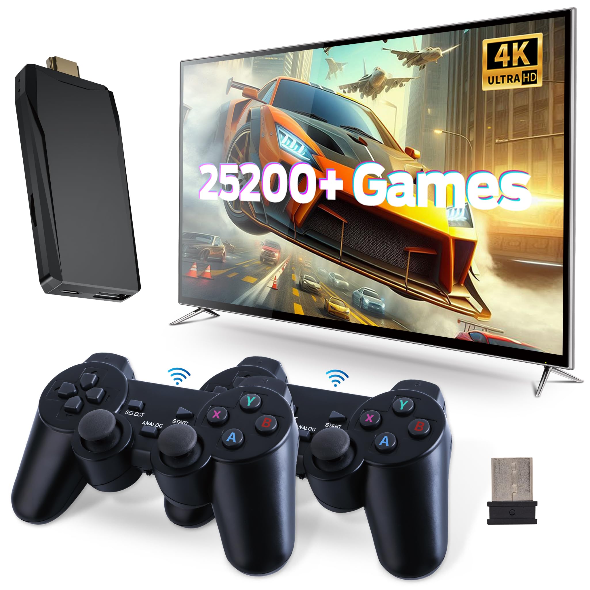 Photo 1 of Retro Game Console, Retro Gaming Console, Wireless Retro Game Console, Plug & Play Video TV with 25200+ Built-in Games, 4K HDMI Output, and 2.4GHz Wireless Controller, 9 Classic Emulators (Deep Black)