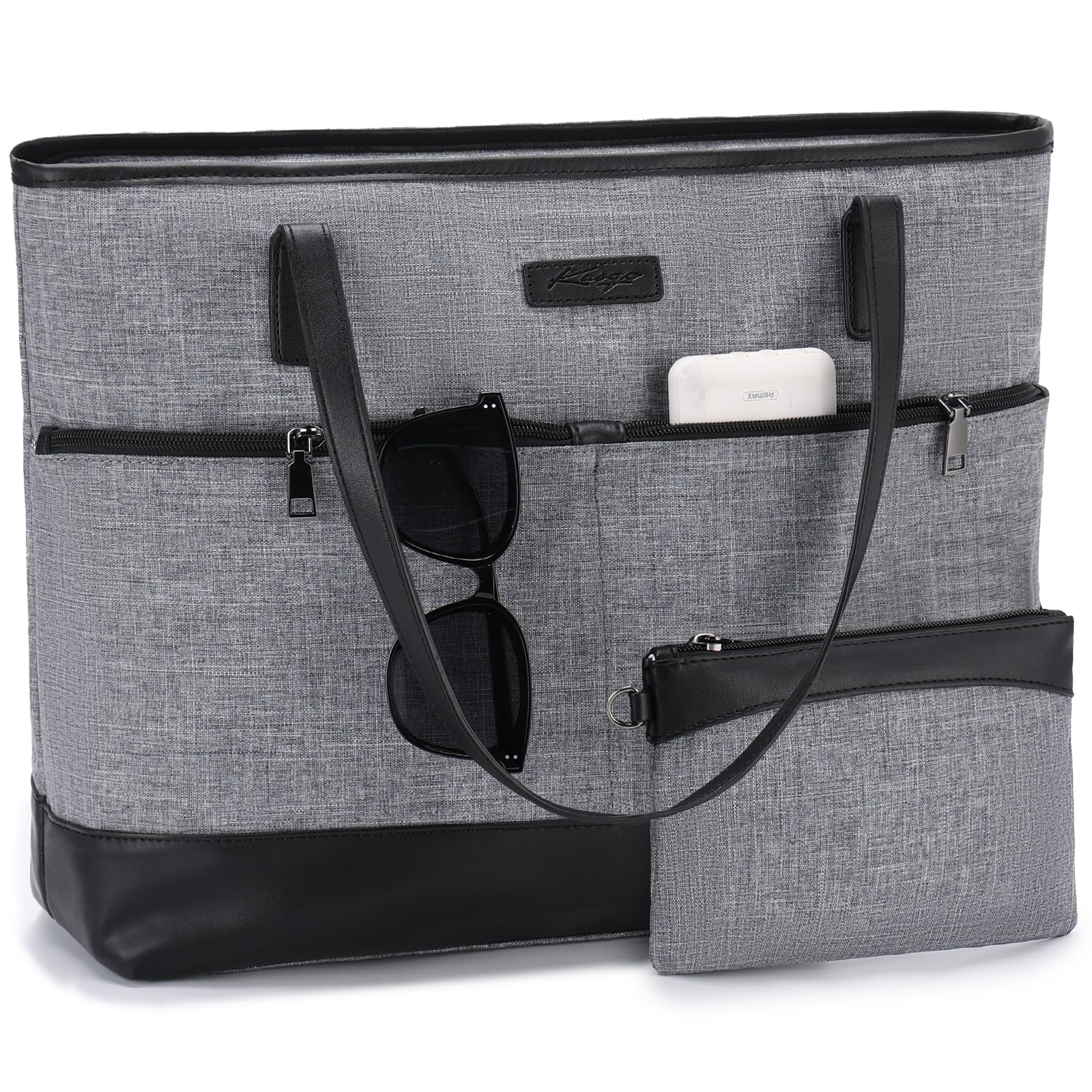 Kasgo Laptop Tote Bag, Water Resistant 15.6 inch Women Totes Bag Large Shoulder Work Bag Ladies Teachers Handbag Purse with Luggage Sleeve for Office Travel School, Charcoal Grey โ image 1