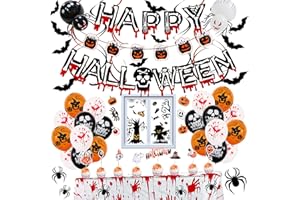 NWESTUN 82 Pack Halloween Party Decorations Set - Halloween Banner, Hanging Swirl, Halloween Balloons, Bloody Tablecover, Window Clings with 3D Bat Wall Decal Perfect for Outdoor Indoor Halloween Decorations