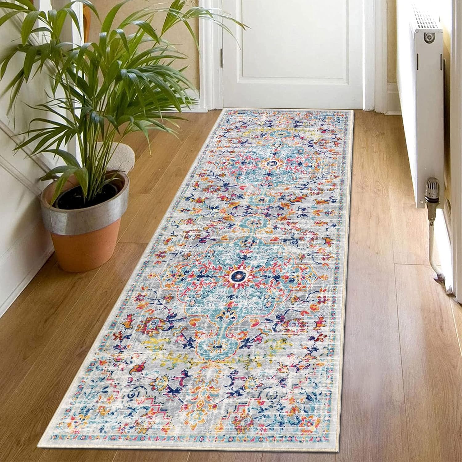 SHACOS Runner Rugs for Hallway Non-Slip 60x180cm Low Pile Hall Carpet Runner Kitchen Runners Washable Soft Touch Distressed Floor Runner Mat for Hallway Entryway Kitchen Bedroom Laundry Room
