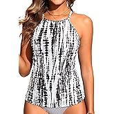 Women Tankini Swim Top Only - High Neck Bathing Suit Tops Tummy Control Tank Top No Bottom