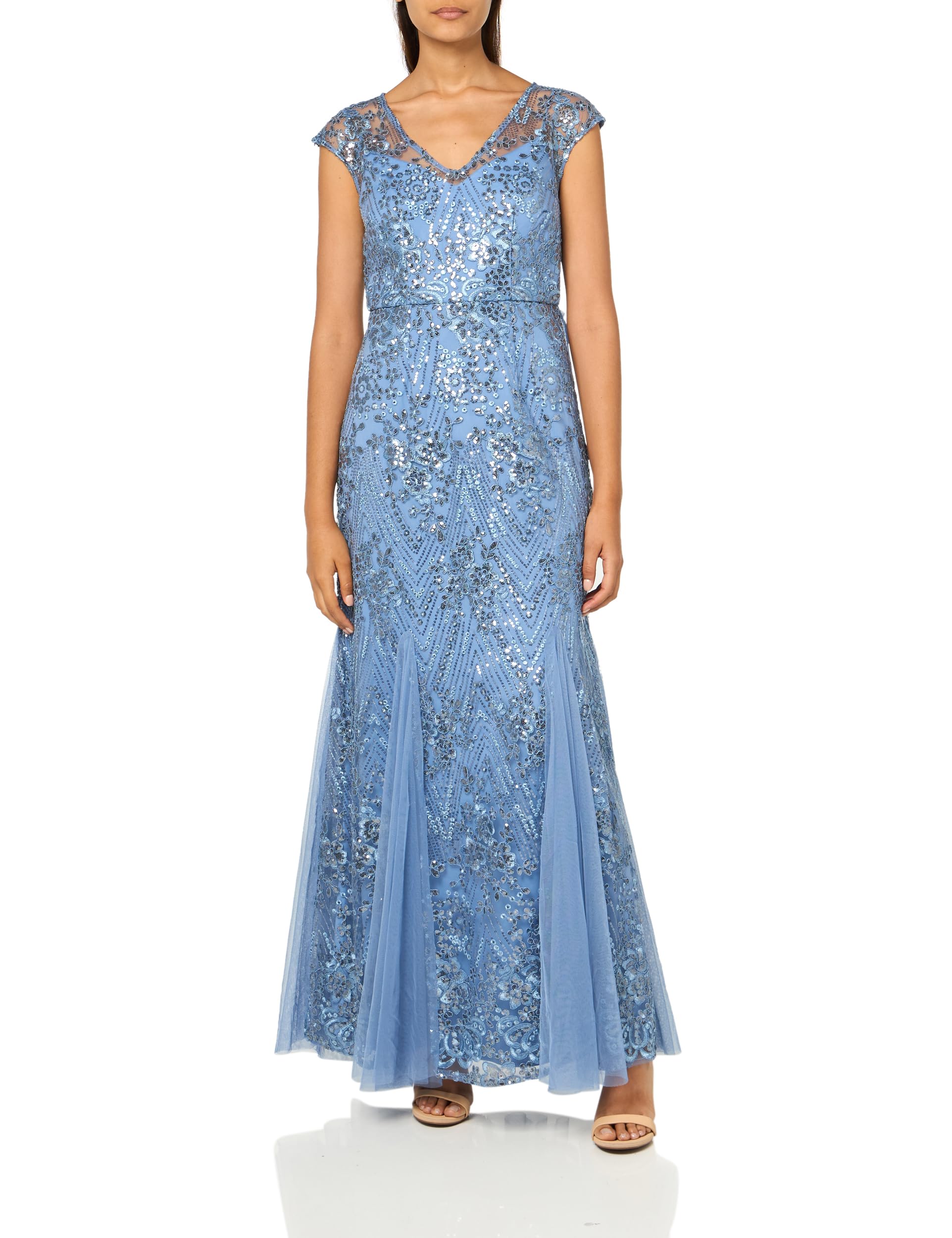 Alex Evenings Women’s Long Fit and Flare Mother of the Bride Dress with Godet Detail (Petite and Regular Sizes), Vintage Blue, 6