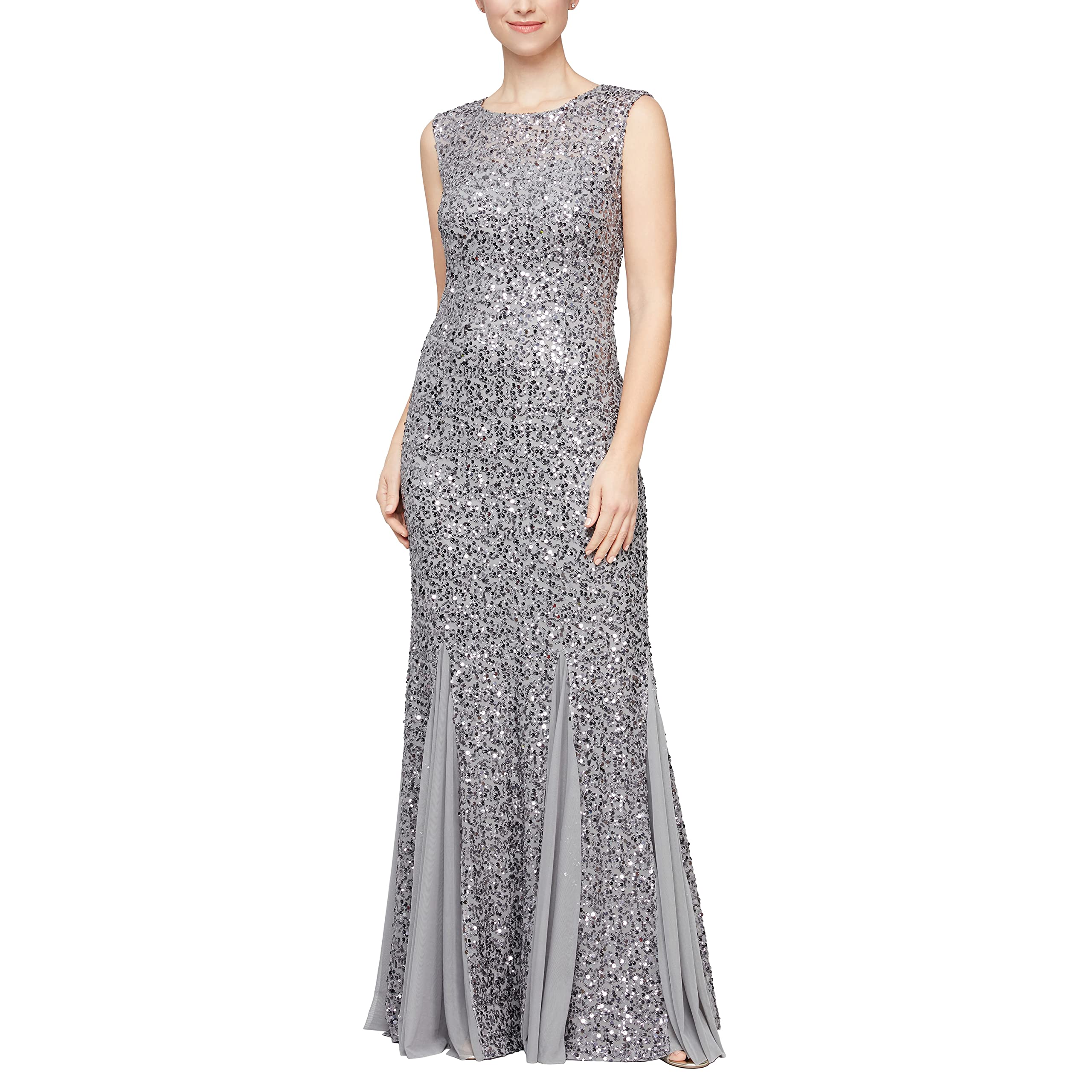 Alex Evenings Women’s Long Sleeveless Mother of The Bride Dress with Shawl (Petite and Regular Sizes), Pewter Sequin, 6