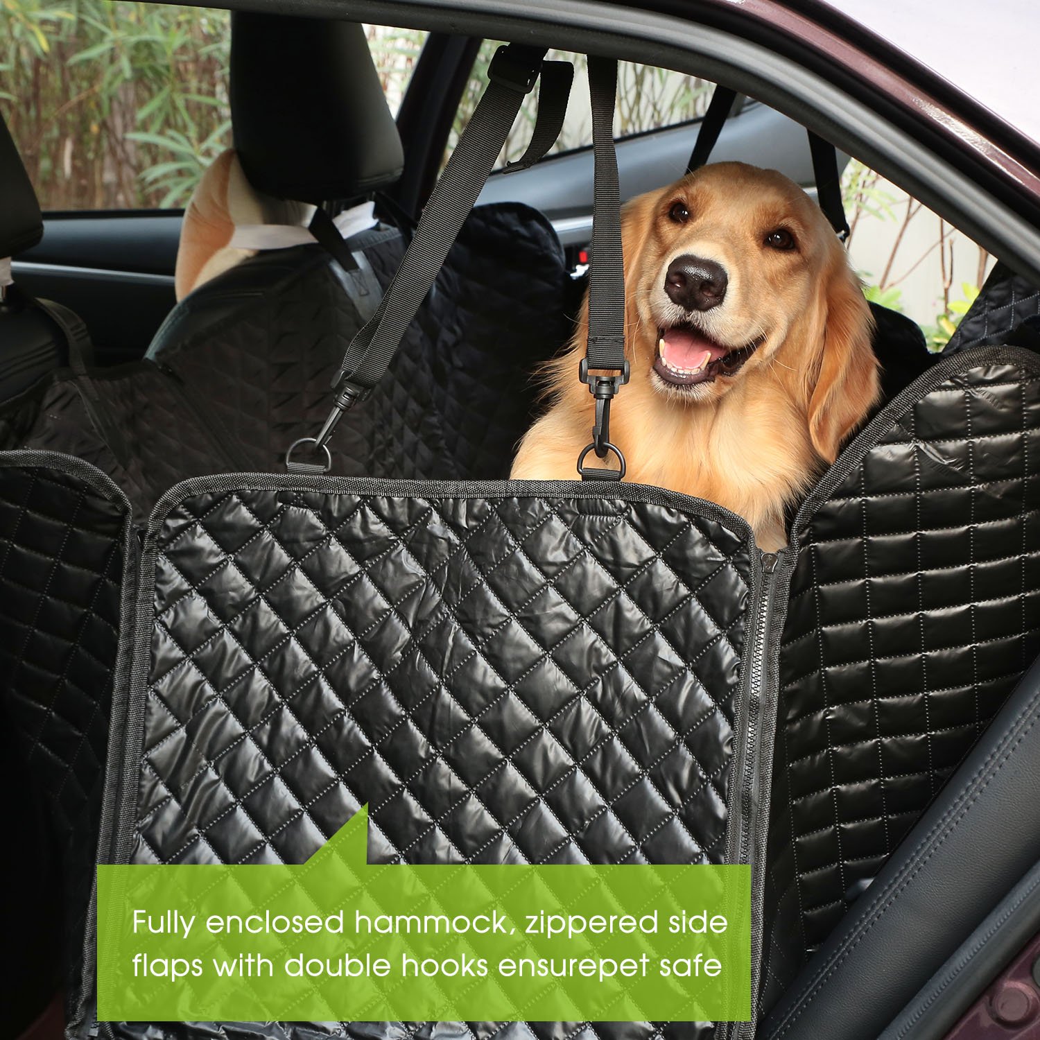 Dog Seat Cover for Back Seat Car Rear Seat Covers for Pet Travel Waterproof & Scratchproof & Nonslip Durable Soft Hammock with Eco-Friendly Bag and Dog Seat Belt for Cars Trucks SUV & Van Black