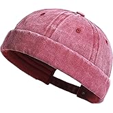 XYIYI Washed Cotton Brimless Hats for Men Vintage Docker Beanie Cap Rolled Cuff Skullcap