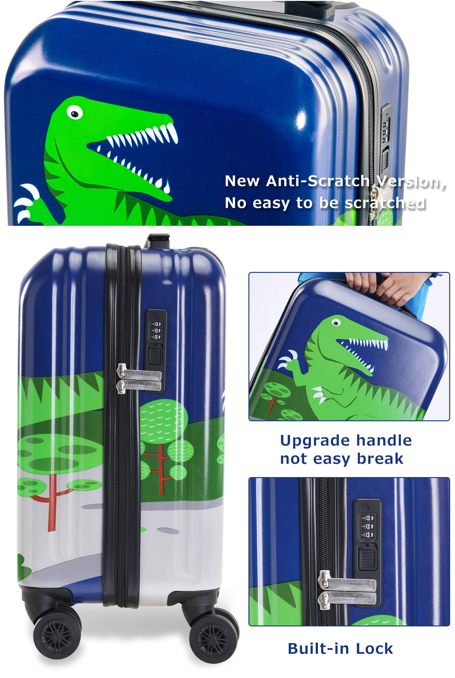 Kids Luggage for Boys Suitcase with Spinner Wheels Carry on Hard Shell Trolley Case Lightweight Travel Toys Gift (GREEN-Dinosaur, 19inch)