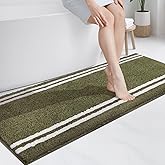 PURRUGS Bathroom Rug Non-Slip Machine Washable 24" x 60", Super Absorbent and Quick Dry Shaggy Microfiber Bath Mat, Extra Soft and Plush Bath Rug for Bathtub, Shower, and Sink, Olive Green