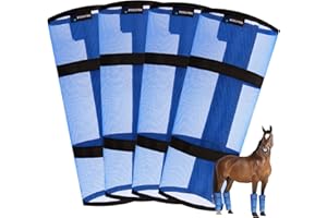 FOXLVDA Horse Fly Boots, Lightweight Fly Boots for Horses Set of 4, Adjustable Horse Leggins, Prevents Fly Bites, Reduces Stress & Trampling Horse Supplies, Breathable Polyester Mesh Material (Blue)